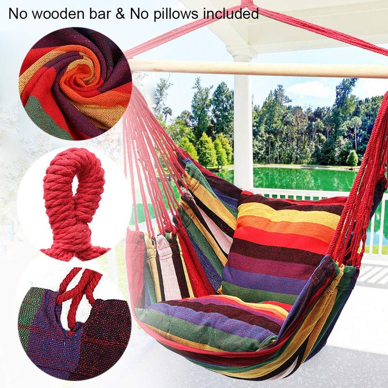 Hatisan Hammock Chair Hanging Rope Swing Seat for Indoor Outdoor, Sturdy Cotton Weave Hammock Swing, Max 300Lbs Hanging Hammock Chair (Pole and Pillows NOT Included, Rainbow) - Image 2
